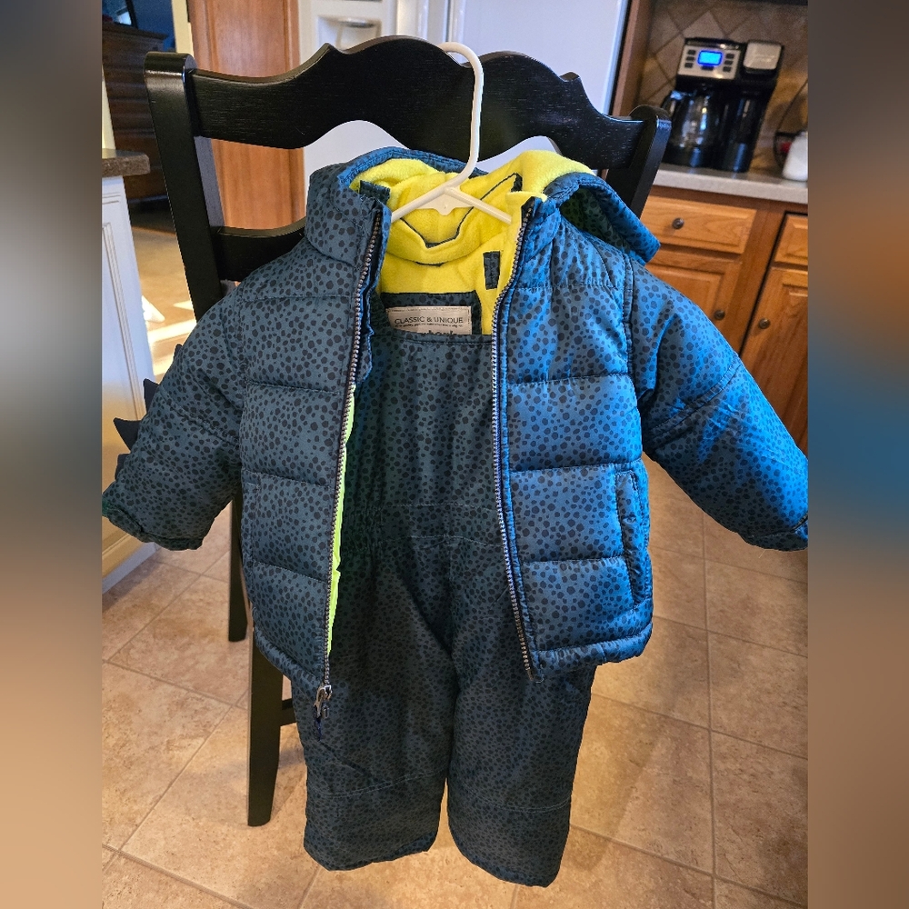 Bright Blue Puffer Jacket with Yellow Accents